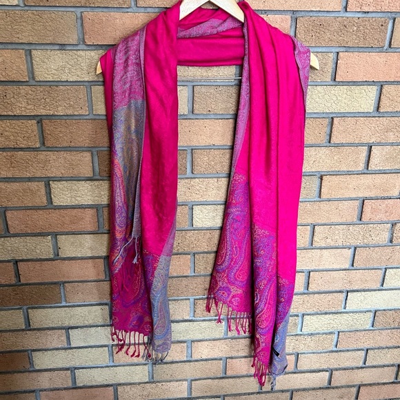 Cashmere Boho Pink Paisley Printed Scarf Wrap Shawl Fringe 70x23” READ - Picture 1 of 9